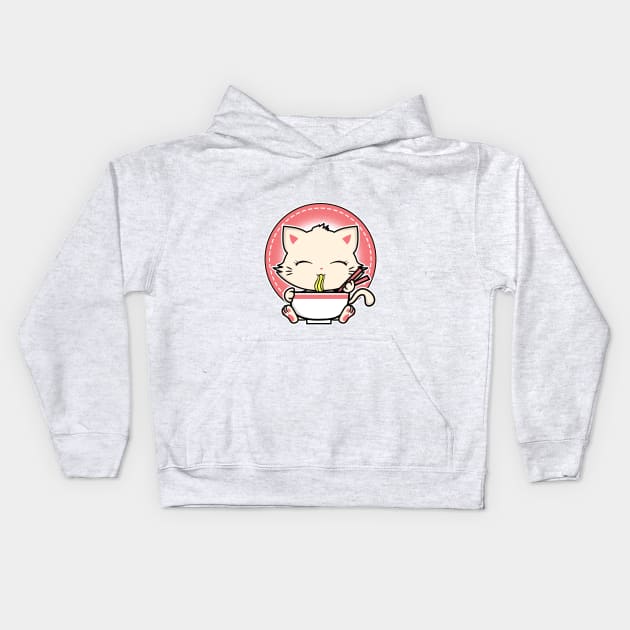 Kawaii Ramen Noodle Cat Kitty Cute Kids Hoodie by theglaze